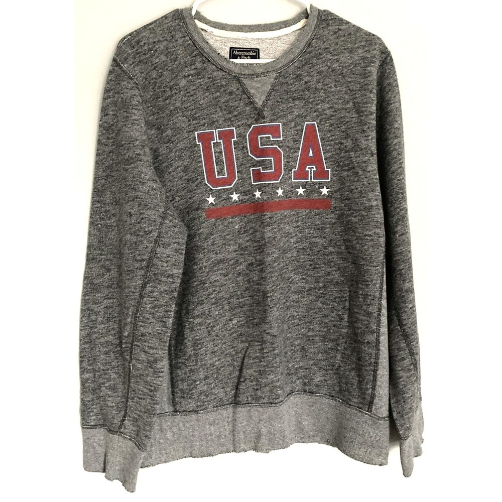 Abercrombie & Fitch Sweatshirt Mens M USA Graphic Crewneck Fleece Distressed Hem